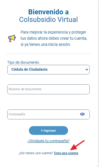 Cómo registrarte en Colsubsidio paso 1