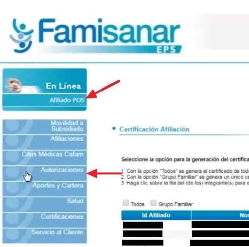 Autorizaciones Famisanar virtual paso 1