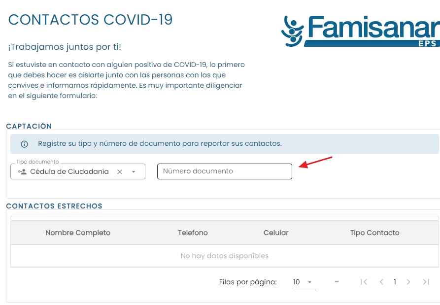 Contactos Covid-19 Famisanar